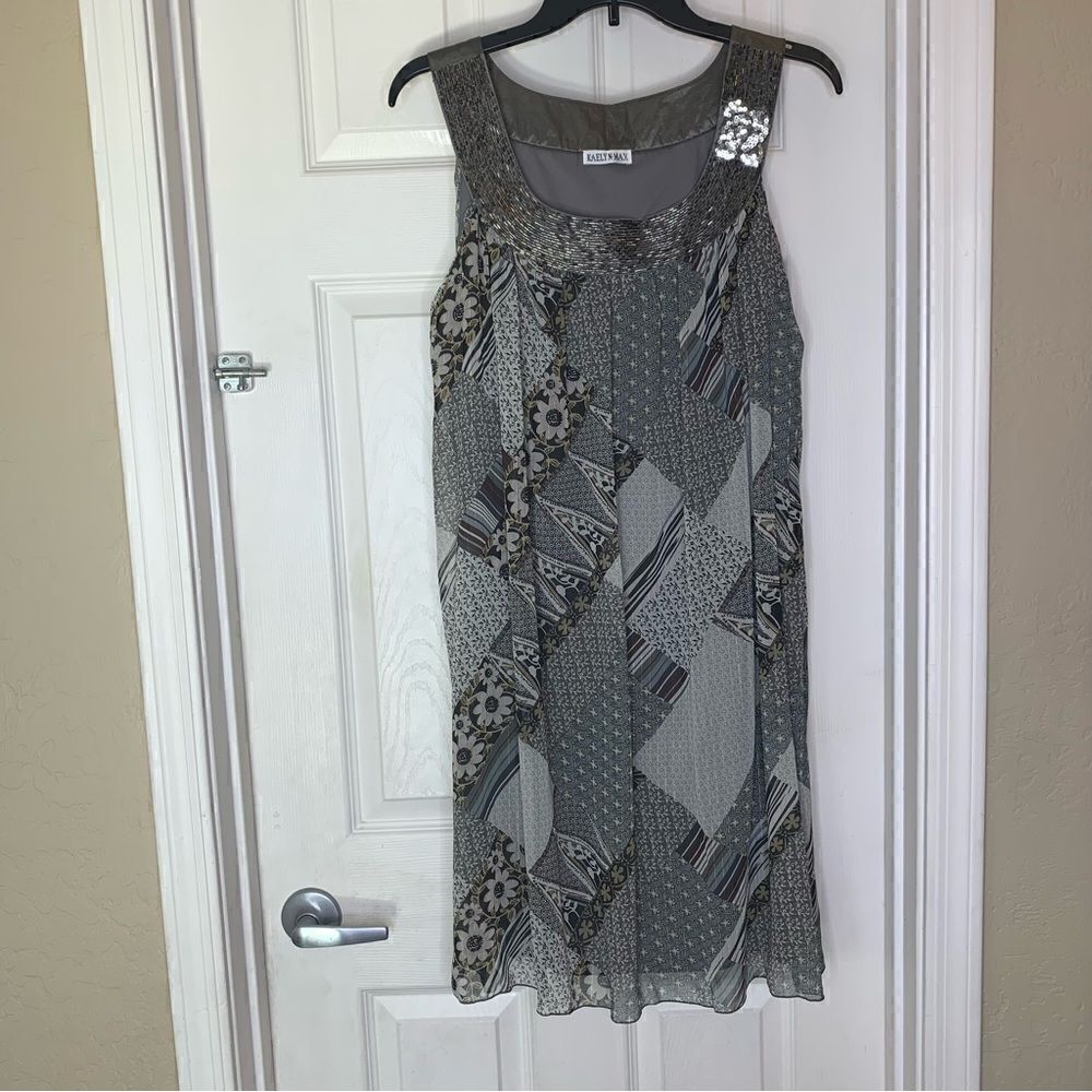 Kaelyn Max Gray and Black Print Dress Size XL